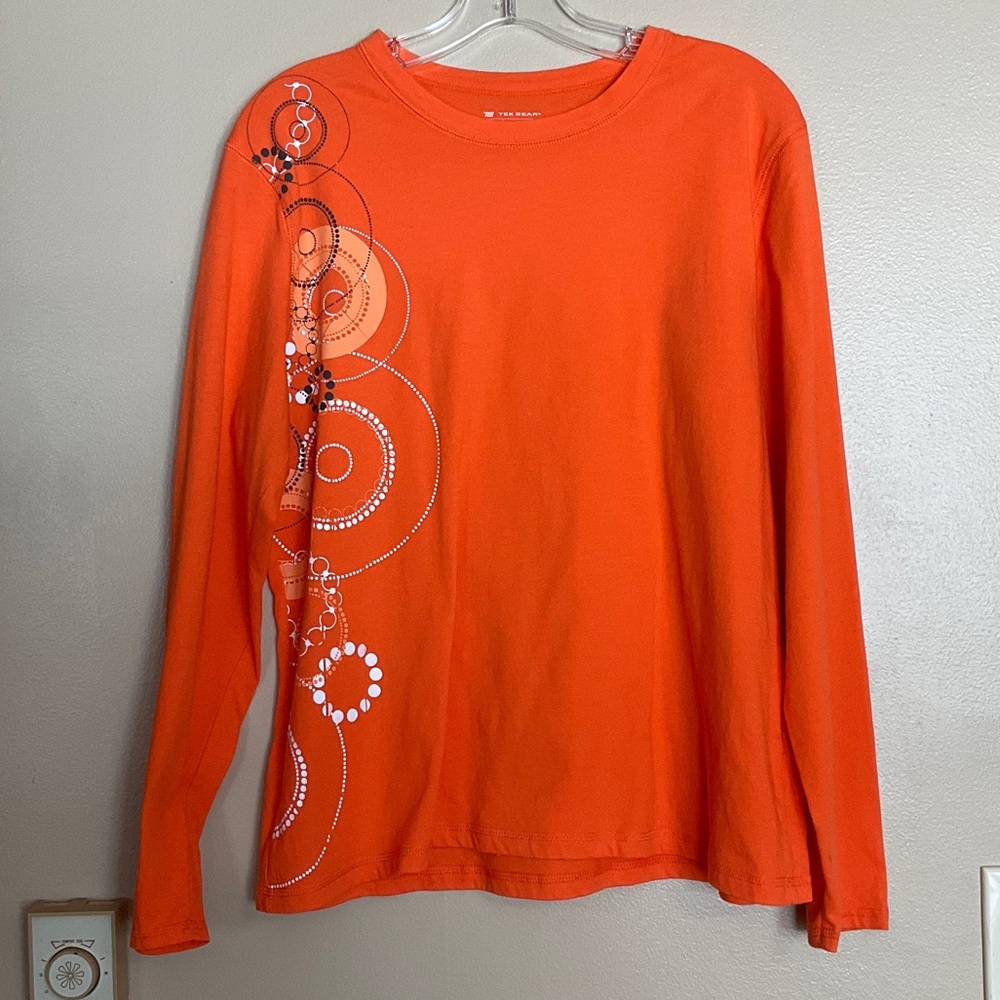 Ten Gear Extra Large Vibrant Orange Long Sleeve with White Circle Design t-shirt